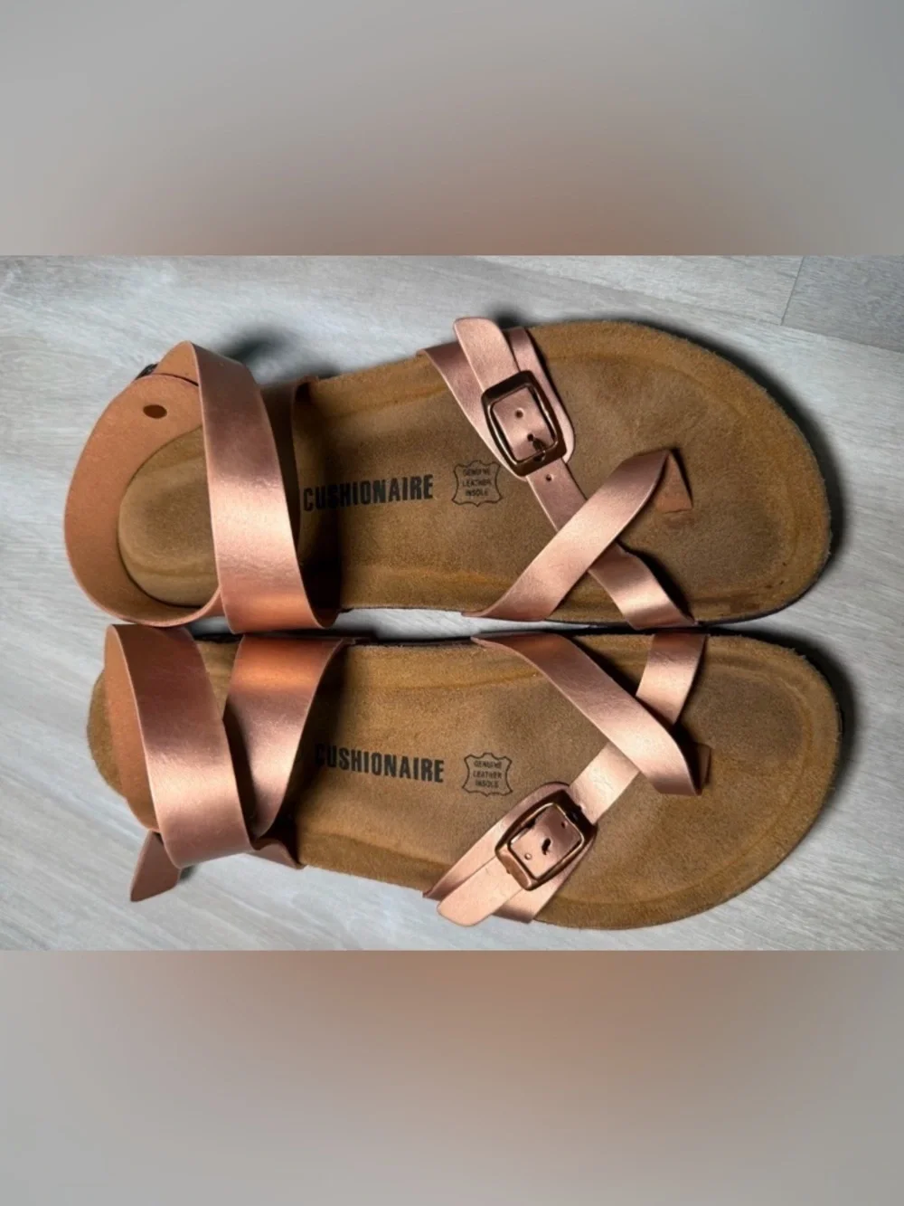 Cushionaire Women’s Strappy Sandals Size 9.5 Rose Gold Ankle Strap Comfort
